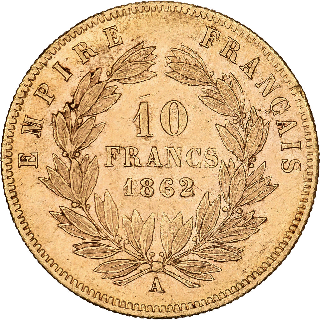 France, Napoleon III, 10 Francs, 1862, Paris, Gold, AU(50-53), Gadoury:1014a