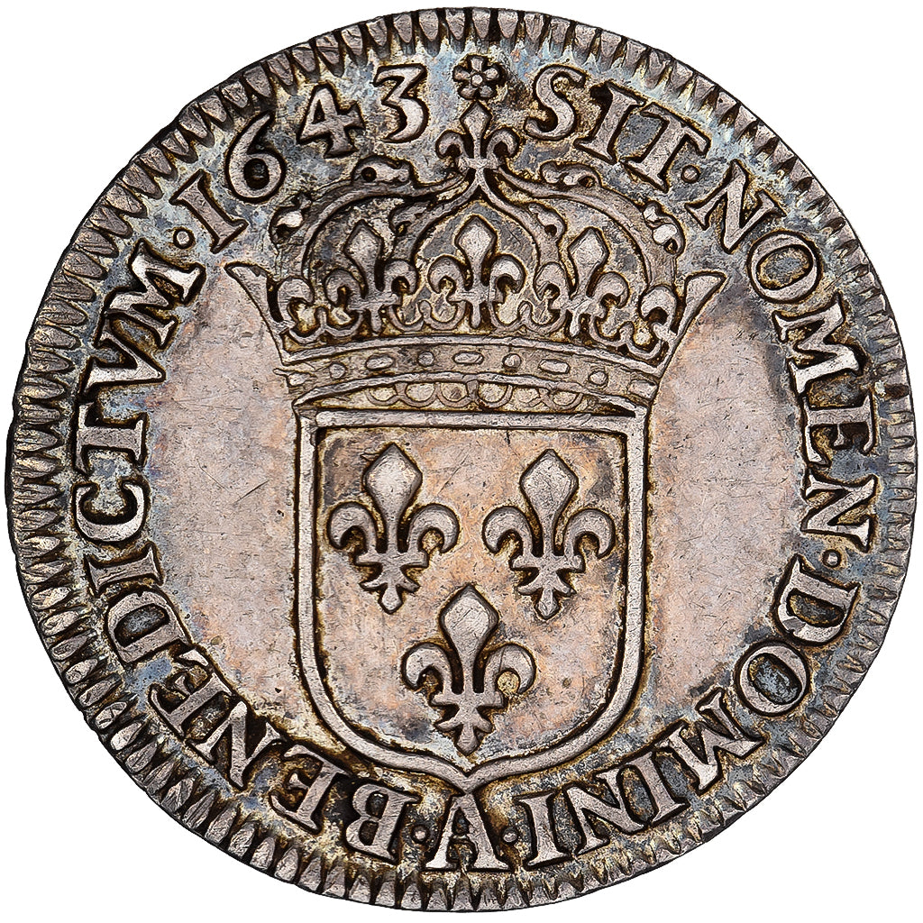 Frankreich, Louis XIII, 1/12 Ecu, 1643, Paris, rose, Silber, SS+, Gadoury:46