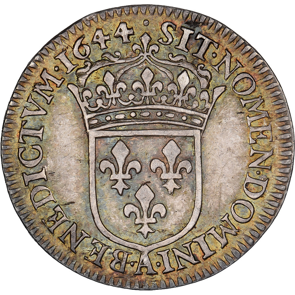 France, Louis XIV, 1/12 Ecu à la mèche courte, 1644, Paris, Silver, AU(50-53)
