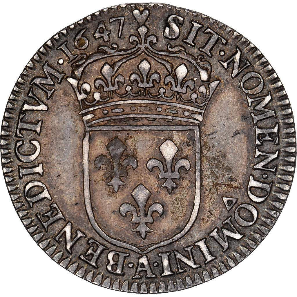 France, Louis XIV, 1/12 Ecu à la mèche longue, 1647, Paris, Argent, TTB+