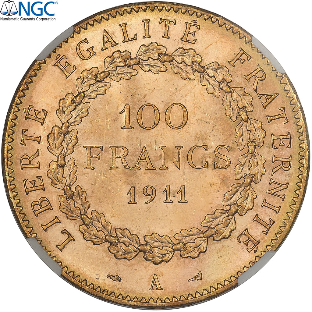 France, 100 Francs, Génie, 1911, Paris, Gold, NGC, MS63, Gadoury:1137a