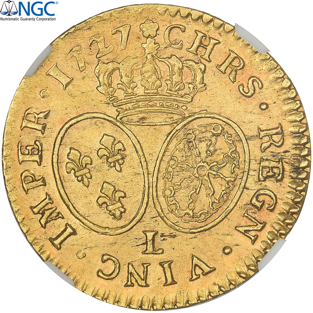 Francia, Louis XV, Louis d'or aux lunettes, 1727, Bayonne, Oro, NGC, AU55