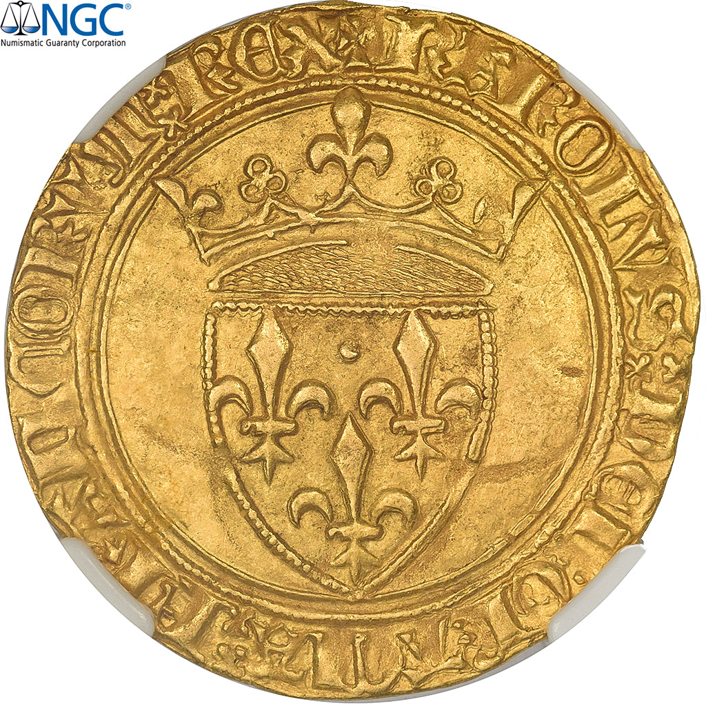 France, Charles VI, Ecu d'or, 1385-1422, Villeneuve-lès-Avignon, Gold, NGC