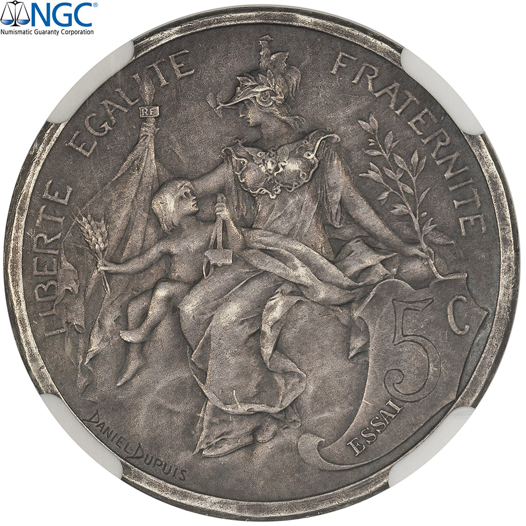 France, 5 Centimes, Daniel-Dupuis, ND (1897), Paris, Pattern, Silver, NGC, MS61
