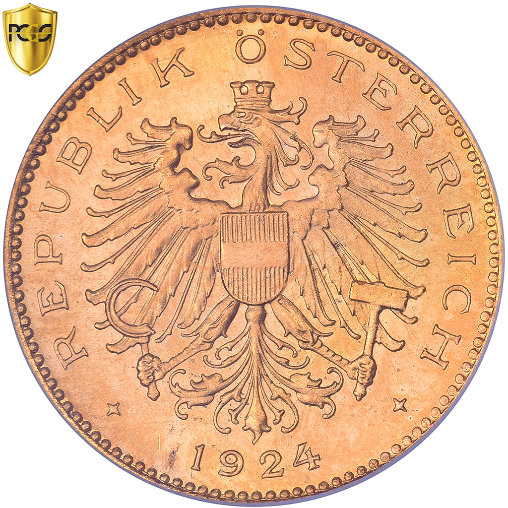 Autriche, 20 Kronen, 1924, Vienne, BE, Or, PCGS, MS65, Friedberg:519