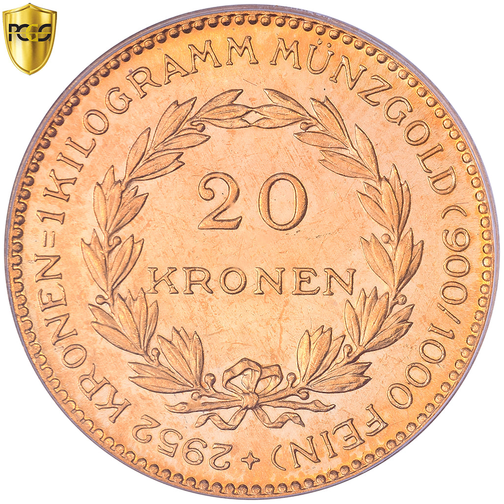 Autriche, 20 Kronen, 1924, Vienne, BE, Or, PCGS, MS65, Friedberg:519