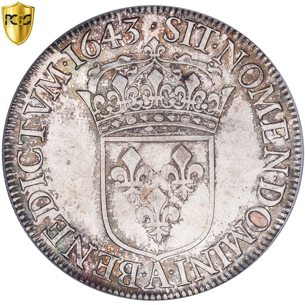 Francja, Louis XIV, Écu à la mèche courte, 1643, Paris, Srebro, PCGS, MS61