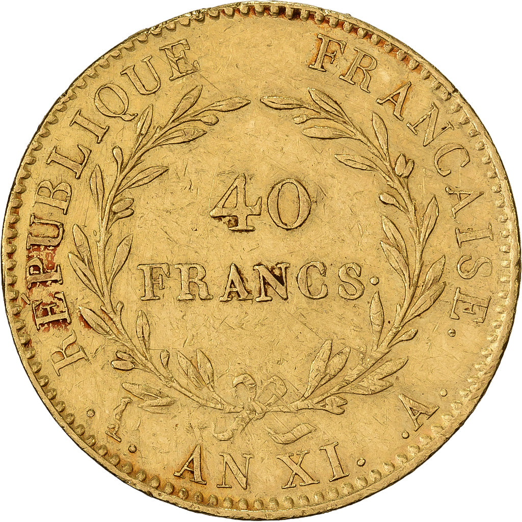 Francja, Napoléon Bonaparte, 40 Francs, An XI, Paris, Złoto, EF(40-45)
