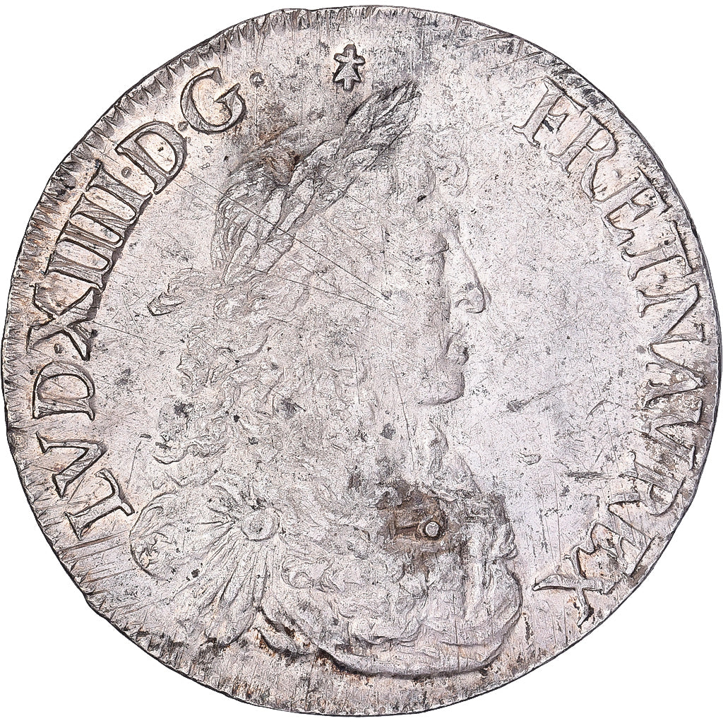Frankrijk, Louis XIV, Écu au portrait apollinien, 1670, Rennes, Zilver, ZF+