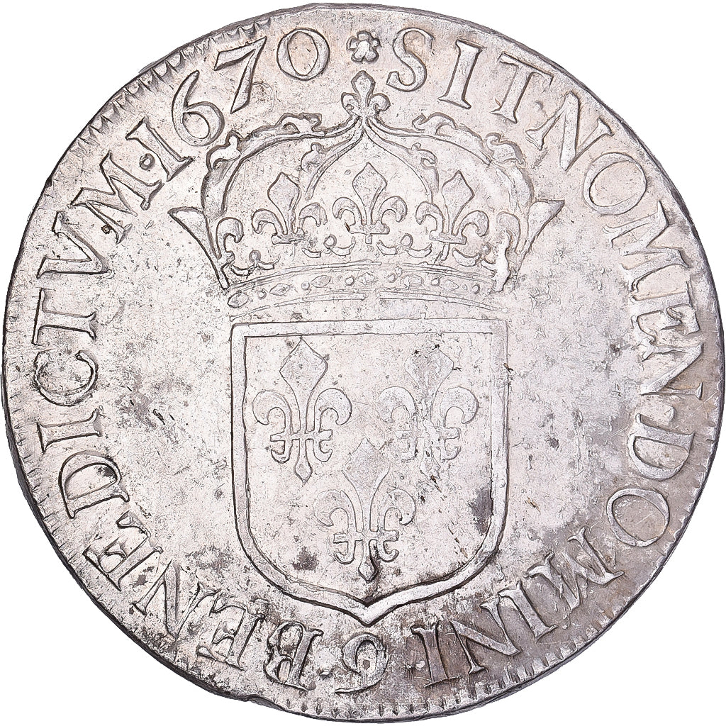 Frankrijk, Louis XIV, Écu au portrait apollinien, 1670, Rennes, Zilver, ZF+