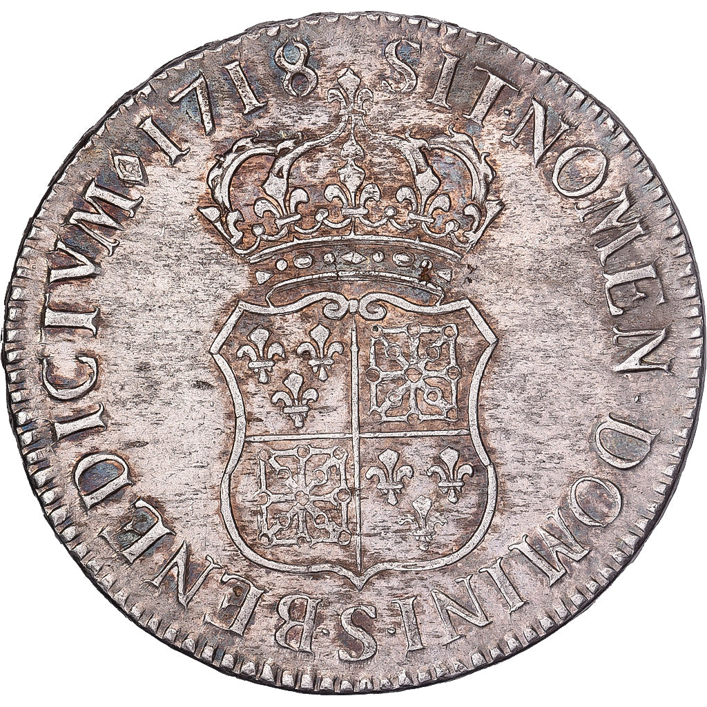 Francia, Louis XV, Écu de France-Navarre, 1718, Reims, Plata, MBC+