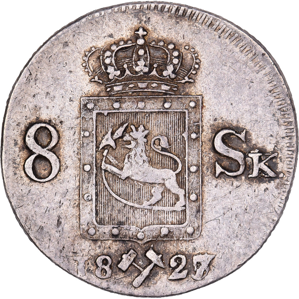 Norwegen, Carl XIV Johan, 8 Skilling, 1827/5, Kongsberg, Silber, SS+
