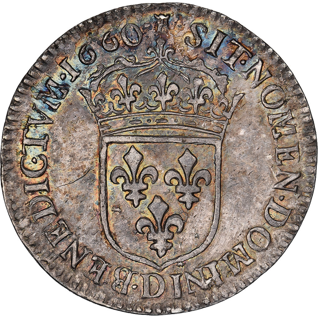 Francia, Louis XIV, 1/12 Écu, portrait apollinien, 1660, Lyon, Plata, EBC