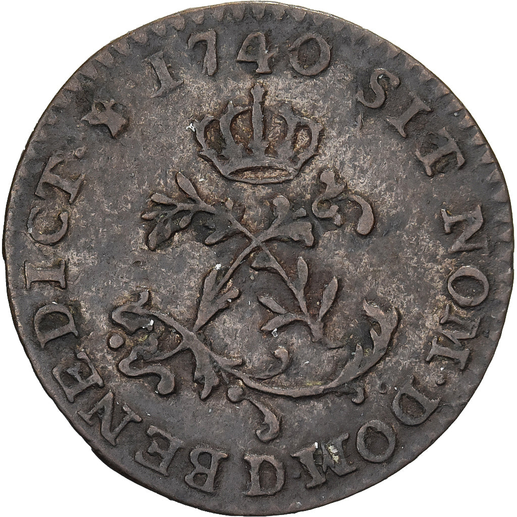France, Louis XV, Sol, 1740, Lyon, Billon, EF(40-45)