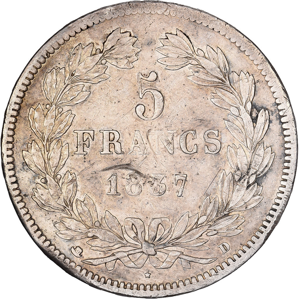 Francja, Louis Philippe I, 5 Francs, 1837, Lyon, Srebro, EF(40-45), Gadoury:678
