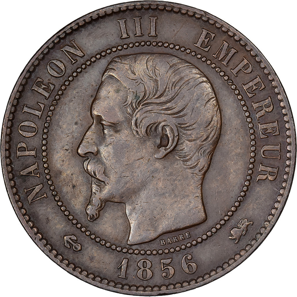Francia, Napoleon III, 10 Centimes, 1856, Lyon, Bronzo, BB+