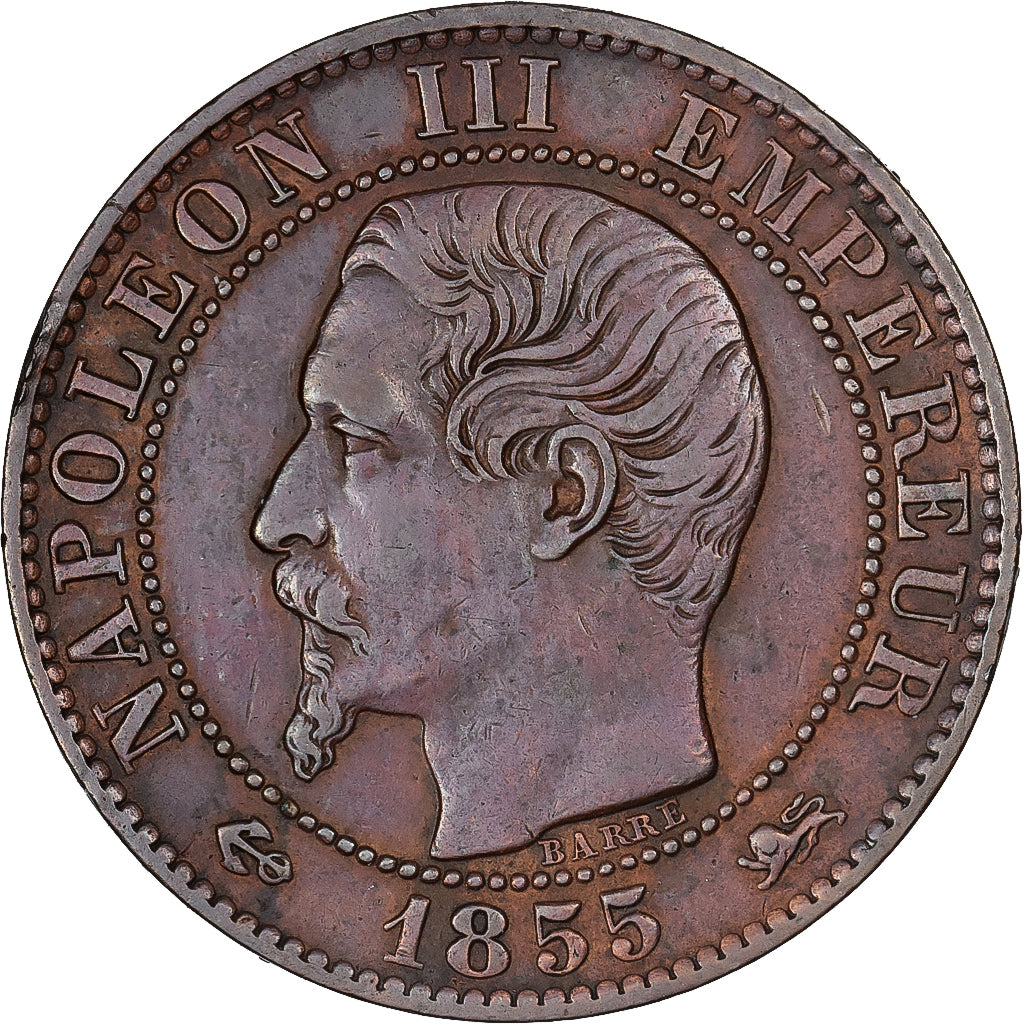 France, Napoleon III, 5 Centimes, 1855, Lyon, Bronze, AU(50-53)