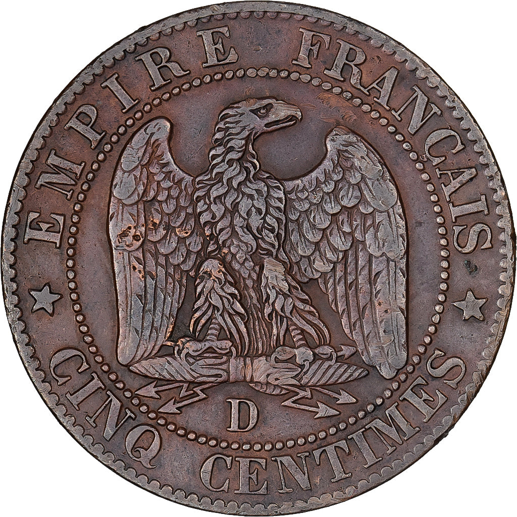 France, Napoleon III, 5 Centimes, 1855, Lyon, Bronze, AU(50-53)