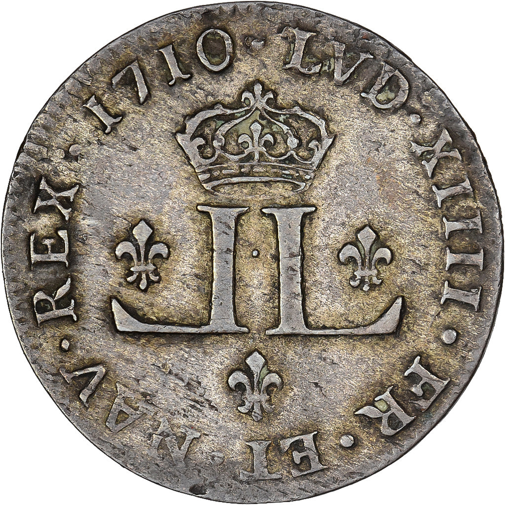 Francia, Louis XIV, 30 Deniers, 1710, Lyon, Vellón, MBC