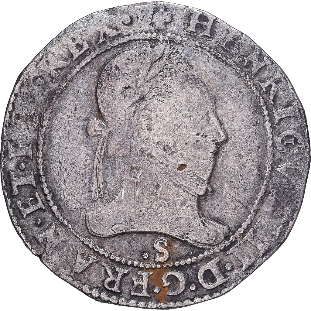 France, Henri III, Franc au Col Plat, 1579, Troyes, Silver, VF(30-35)