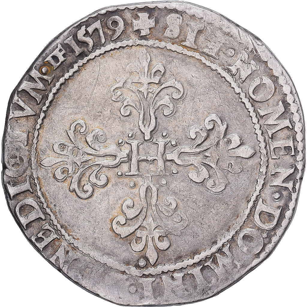 France, Henri III, Franc au Col Plat, 1579, Troyes, Silver, VF(30-35)