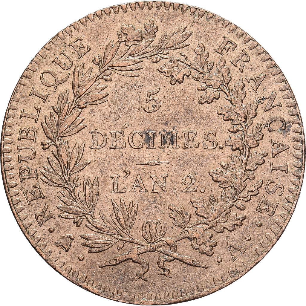 Francia, 5 Décimes, Régénération française, 1793 / An 2, Paris, Bronzo