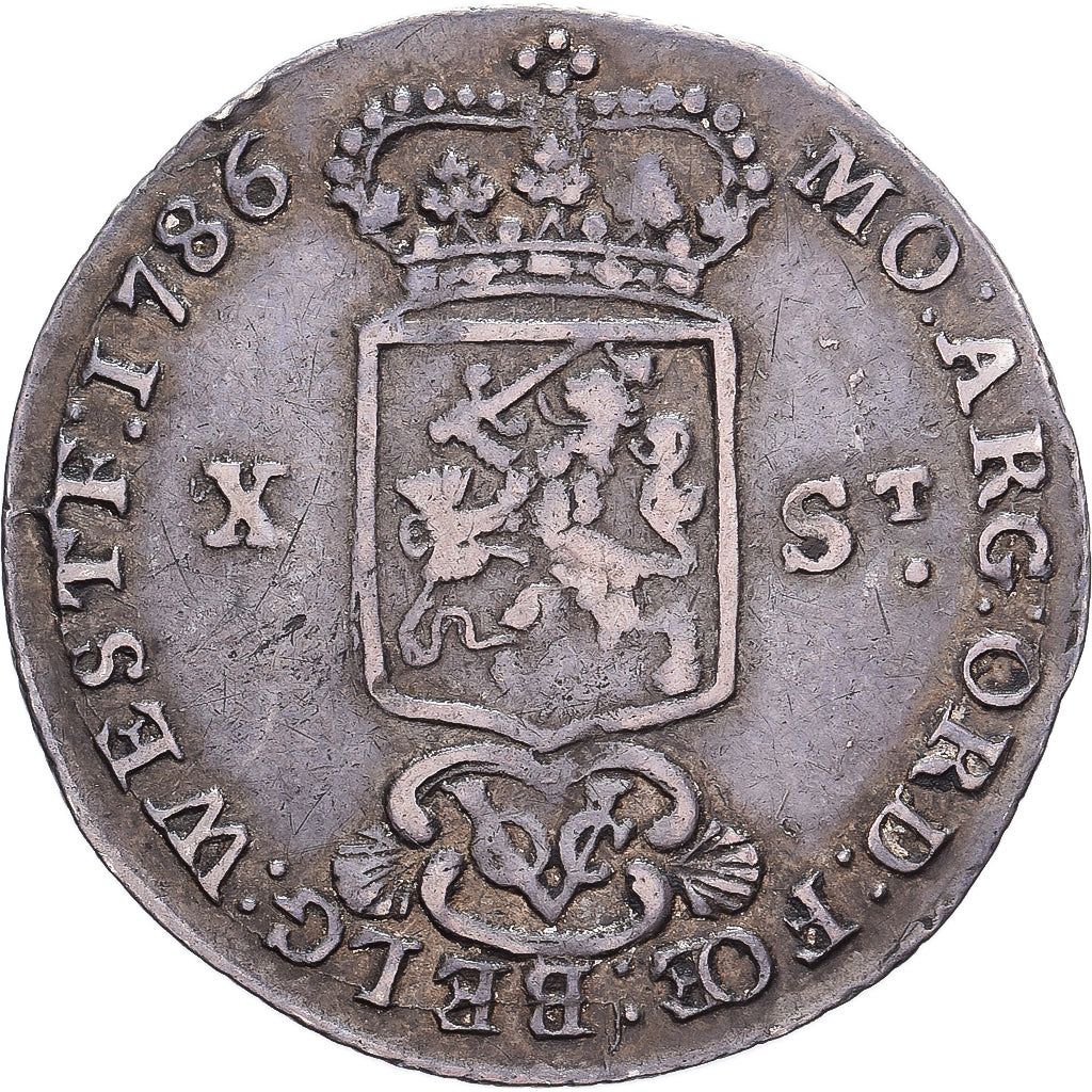 INDIE ORIENTALI OLANDESI, 10 Stuivers, 1786, VOC, Argento, BB, KM:138