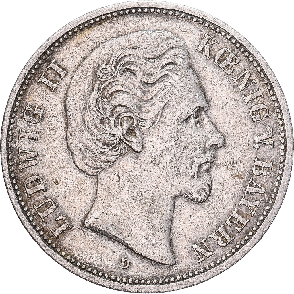 Kingdom of Bavaria, Ludwig II, 5 Mark, 1875, Munich, Prata, EF(40-45), KM:896