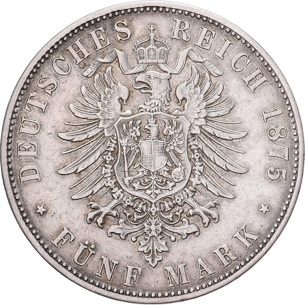Kingdom of Bavaria, Ludwig II, 5 Mark, 1875, Munich, Prata, EF(40-45), KM:896