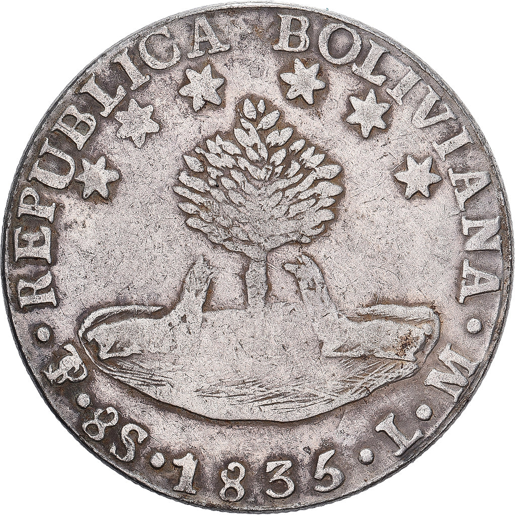 Bolivia, 8 Soles, Simon Bolivar, 1835, Potosi, Srebro, VF(20-25), KM:97