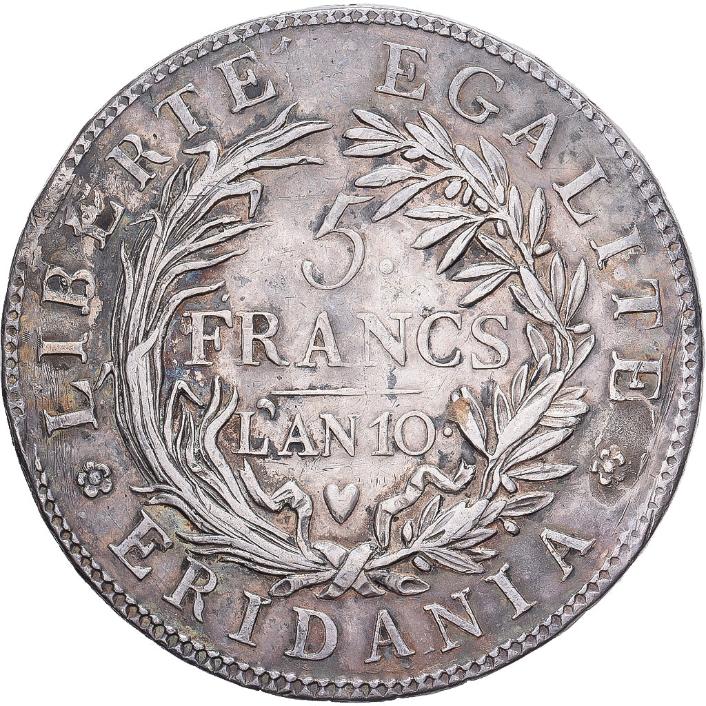 Subalpine Republic, 5 Francs, AN 10 (1801), Torino, Silber, SS