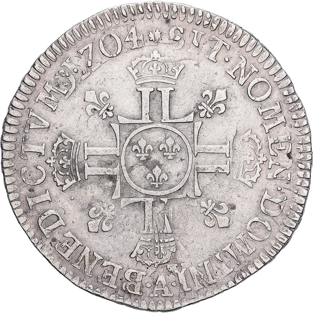 France, Louis XIV, 1/2 Écu aux 8 L, 1704, Paris, reformed, Silver, EF(40-45)