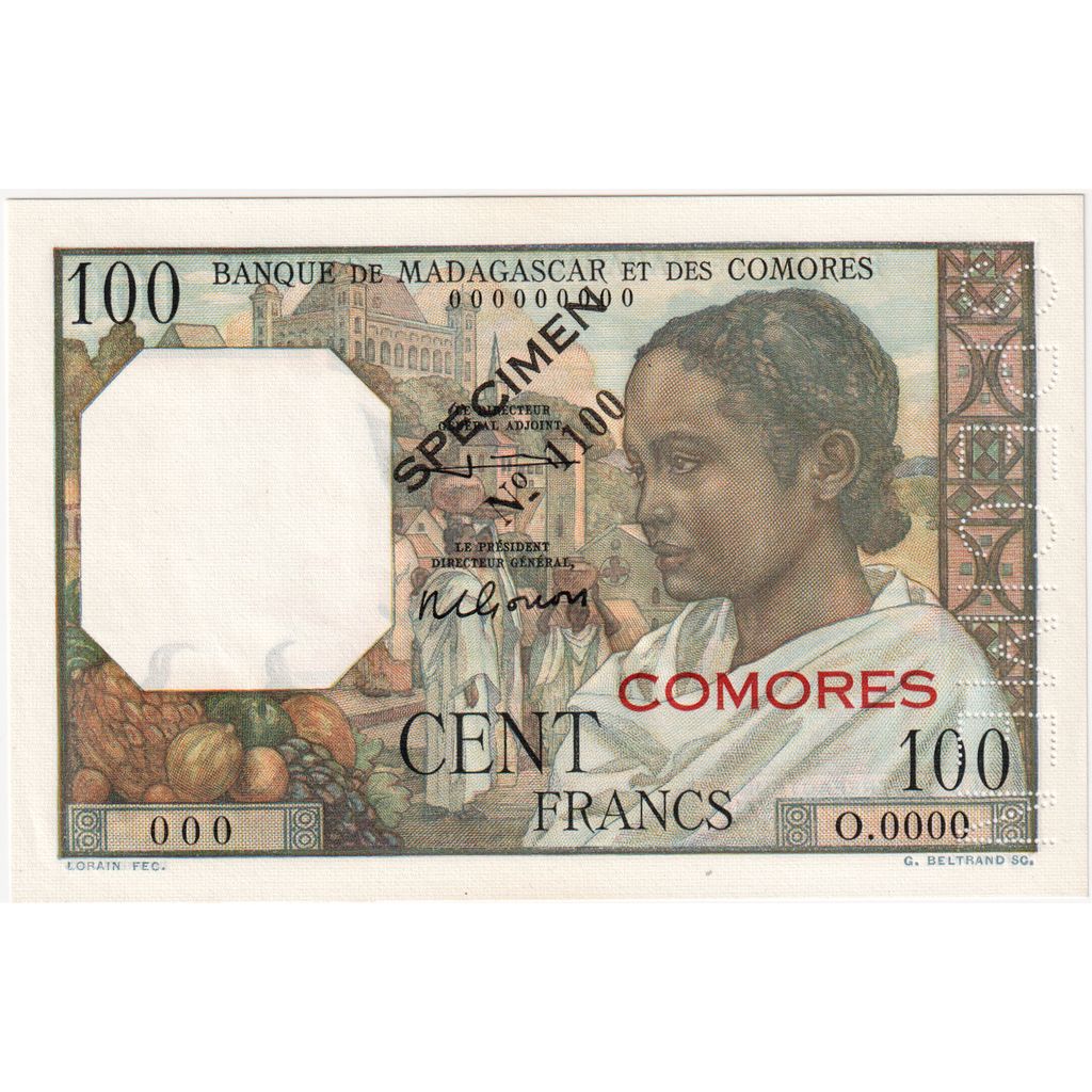 Comores, 100 Francs, ND(1960), Épreuve, NEUF