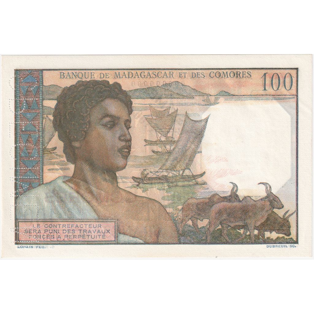 Comores, 100 Francs, ND(1960), Épreuve, NEUF