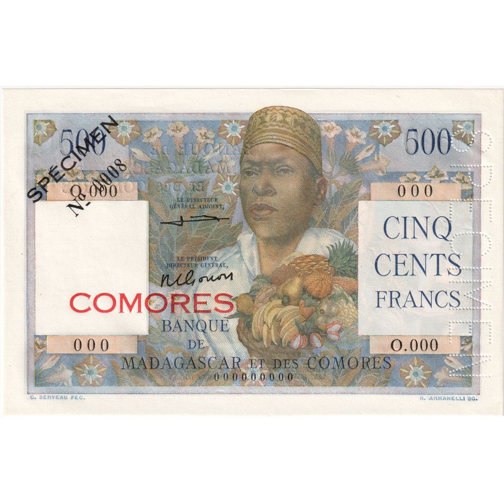 Comores, 500 Francs, ND(1963), Épreuve, NEUF