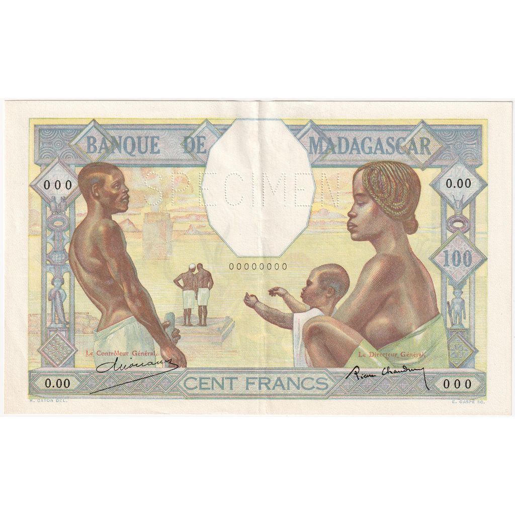 Madagascar, 100 Francs, ND (1937), Épreuve, SPL