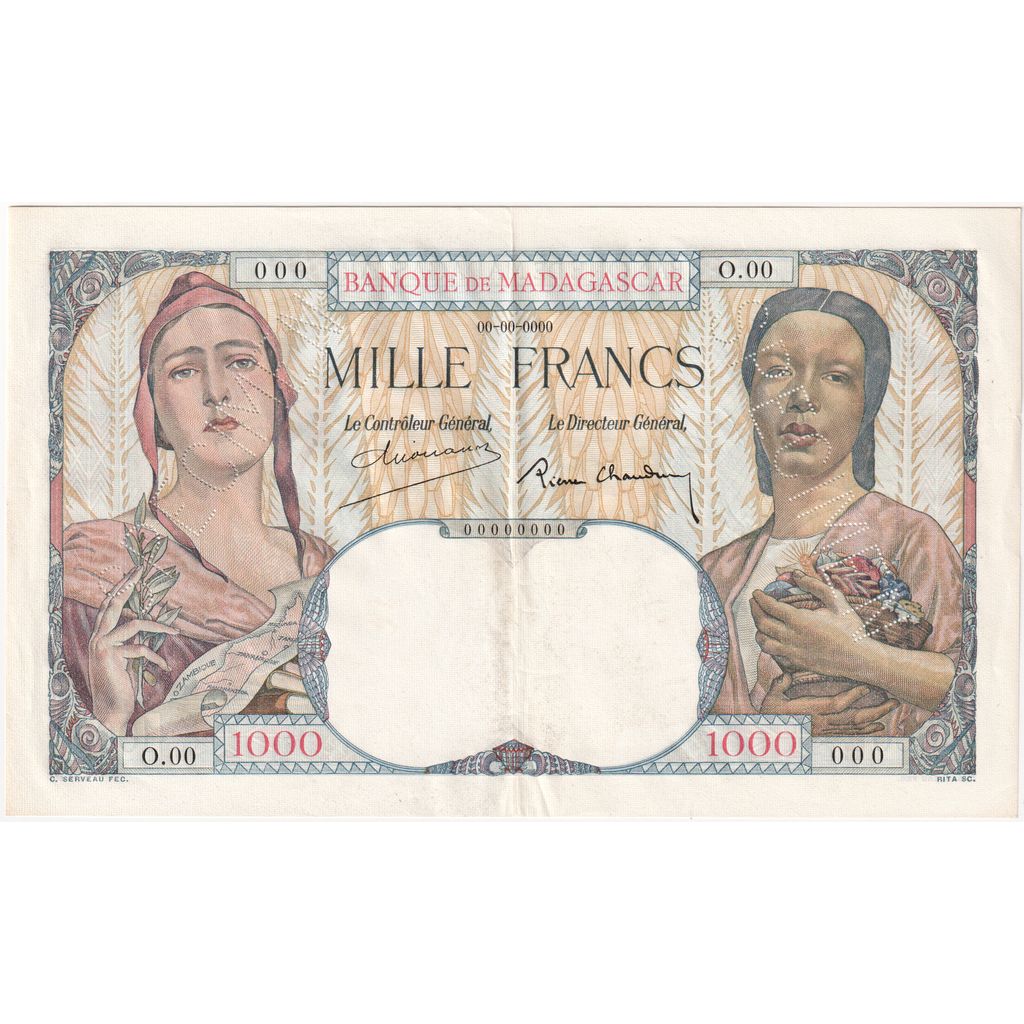 Madagascar, 1000 Francs, ND(1937-1947), Specimen, UNC(63)