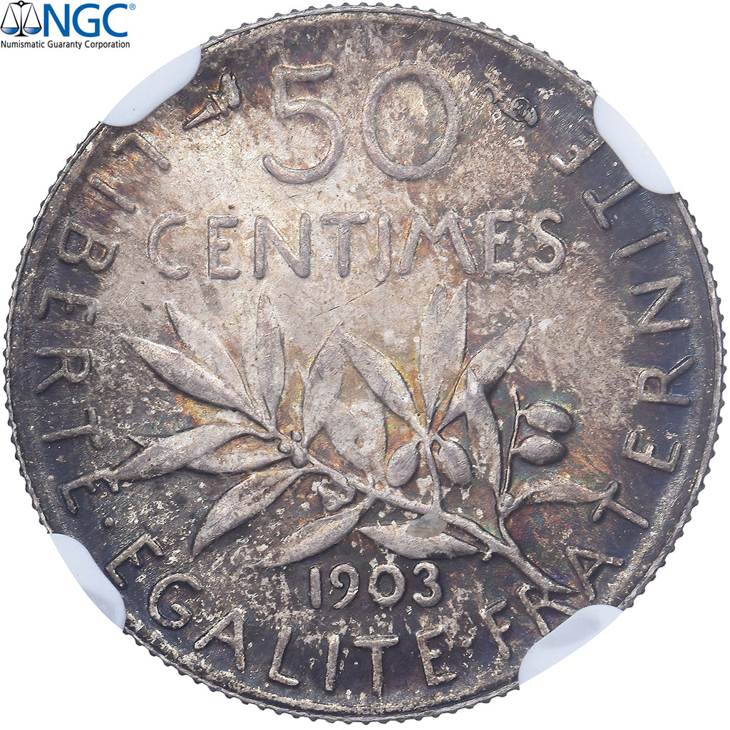 Frankrijk, 50 Centimes, Semeuse, 1903, Paris, Zilver, NGC, MS64, Gadoury:420