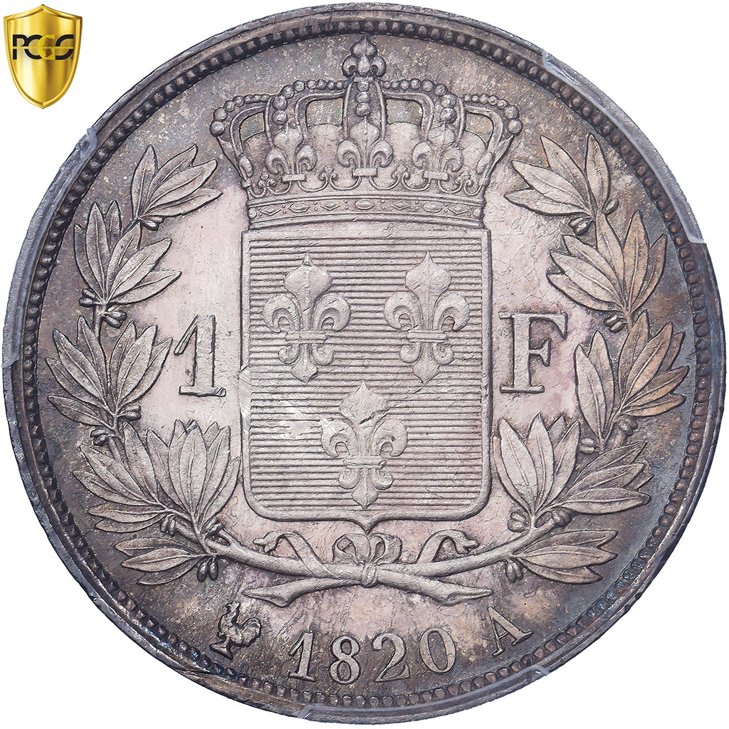 Francia, Louis XVIII, 1 Franc, 1820, Paris, TOP POP, Plata, PCGS, MS64