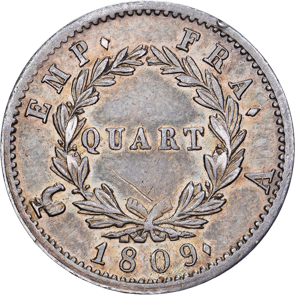 Francja, Napoleon I, Quart, 1809, Paris, Srebro, AU(55-58), Gadoury:350