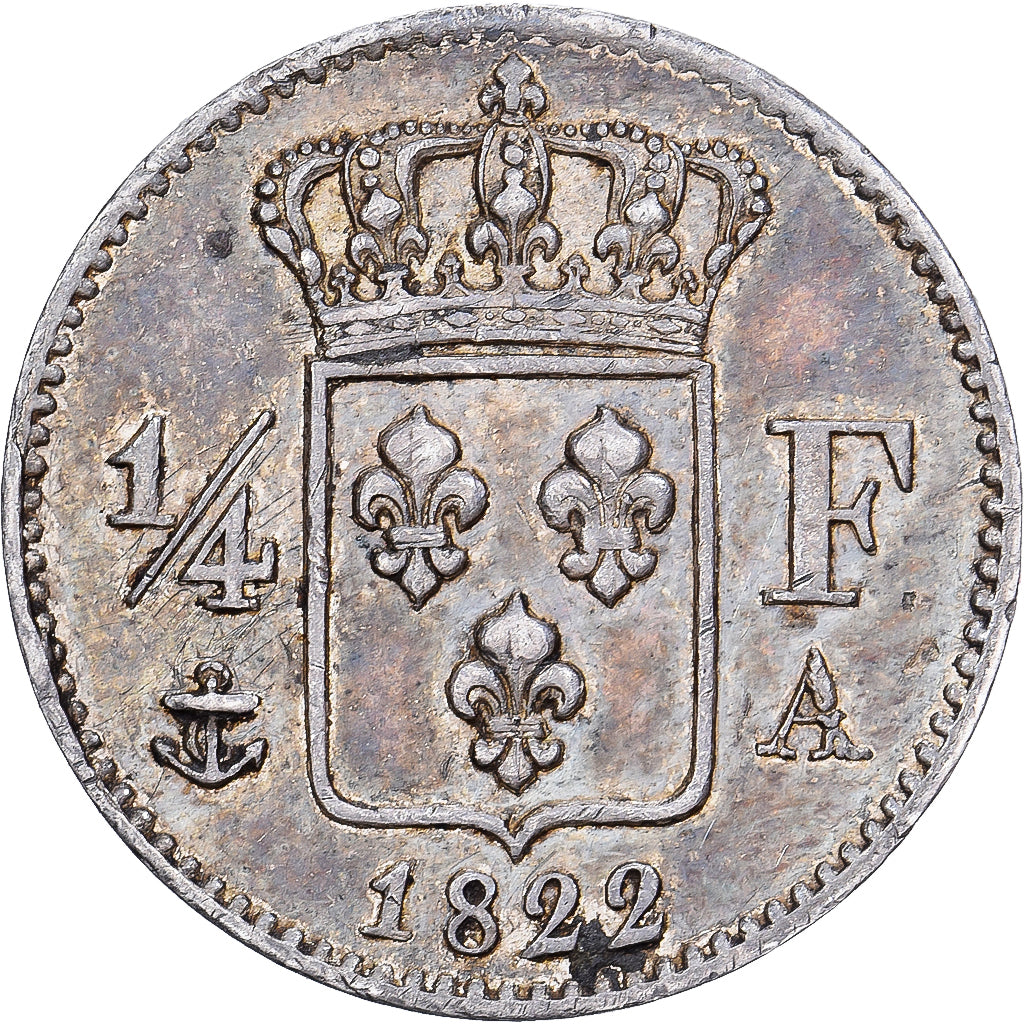 Francja, Louis XVIII, Quart, 1822, Paris, Srebro, EF(40-45), Gadoury:352
