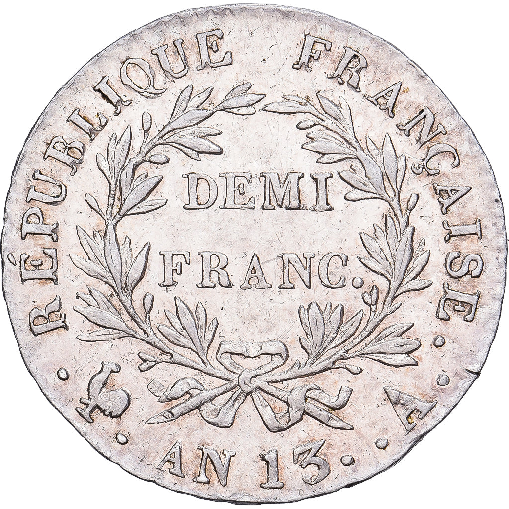France, Napoleon I, Demi Franc, AN 13, Paris, Silver, AU(55-58), Gadoury:395