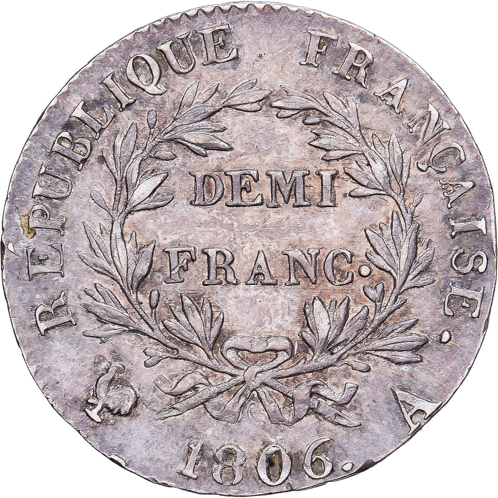 Francia, Napoleon I, Demi Franc, 1806, Paris, Plata, EBC, Gadoury:396
