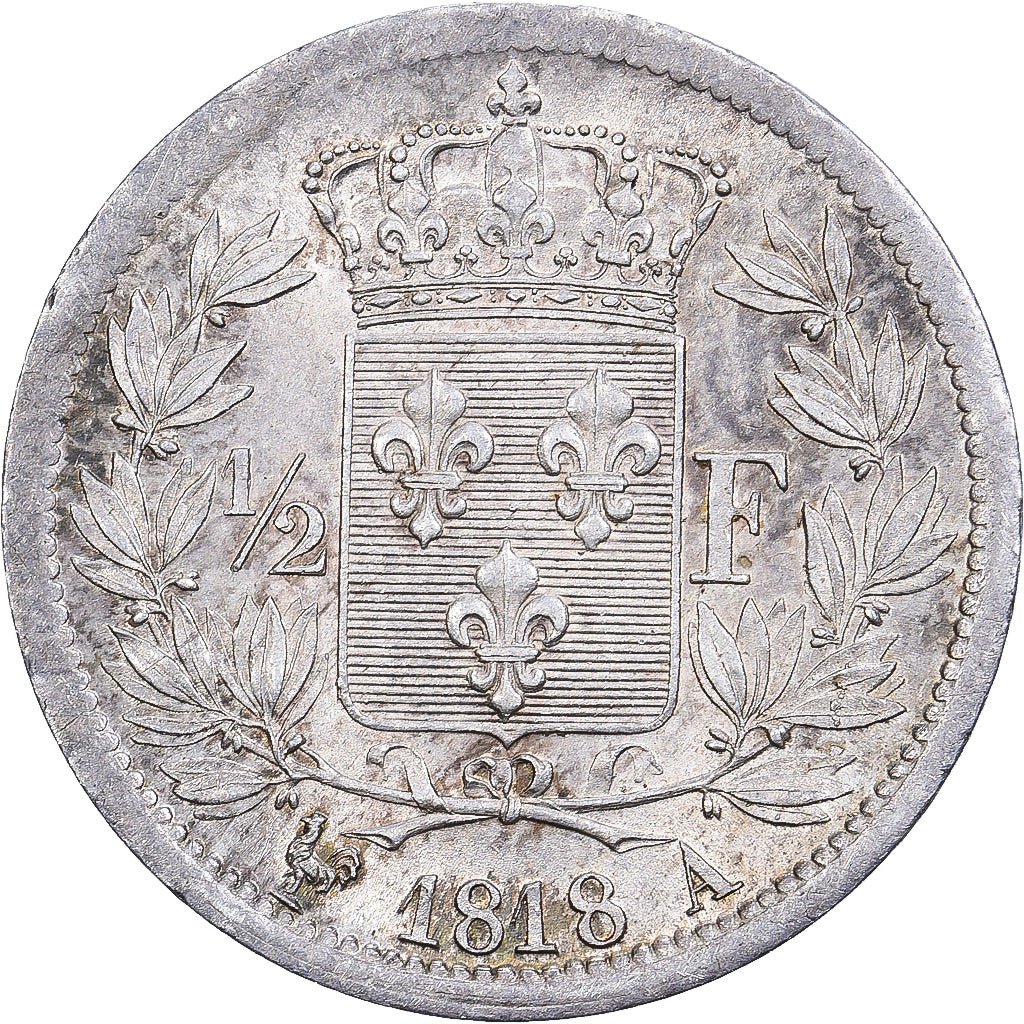 France, Louis XVIII, 1/2 Franc, 1818, Paris, Silver, AU(55-58), Gadoury:401