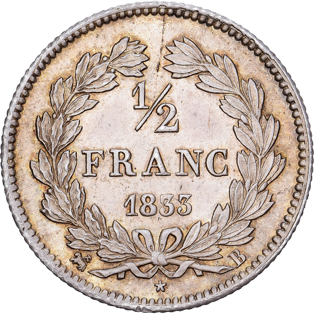 Francia, Louis Philippe I, 1/2 Franc, 1833, Rouen, Argento, SPL-, Gadoury:408
