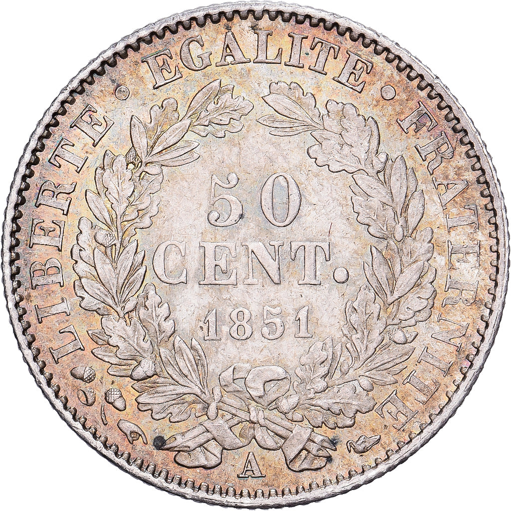 Frankrijk, 50 Centimes, Cérès, 1851, Paris, Zilver, PR, Gadoury:411