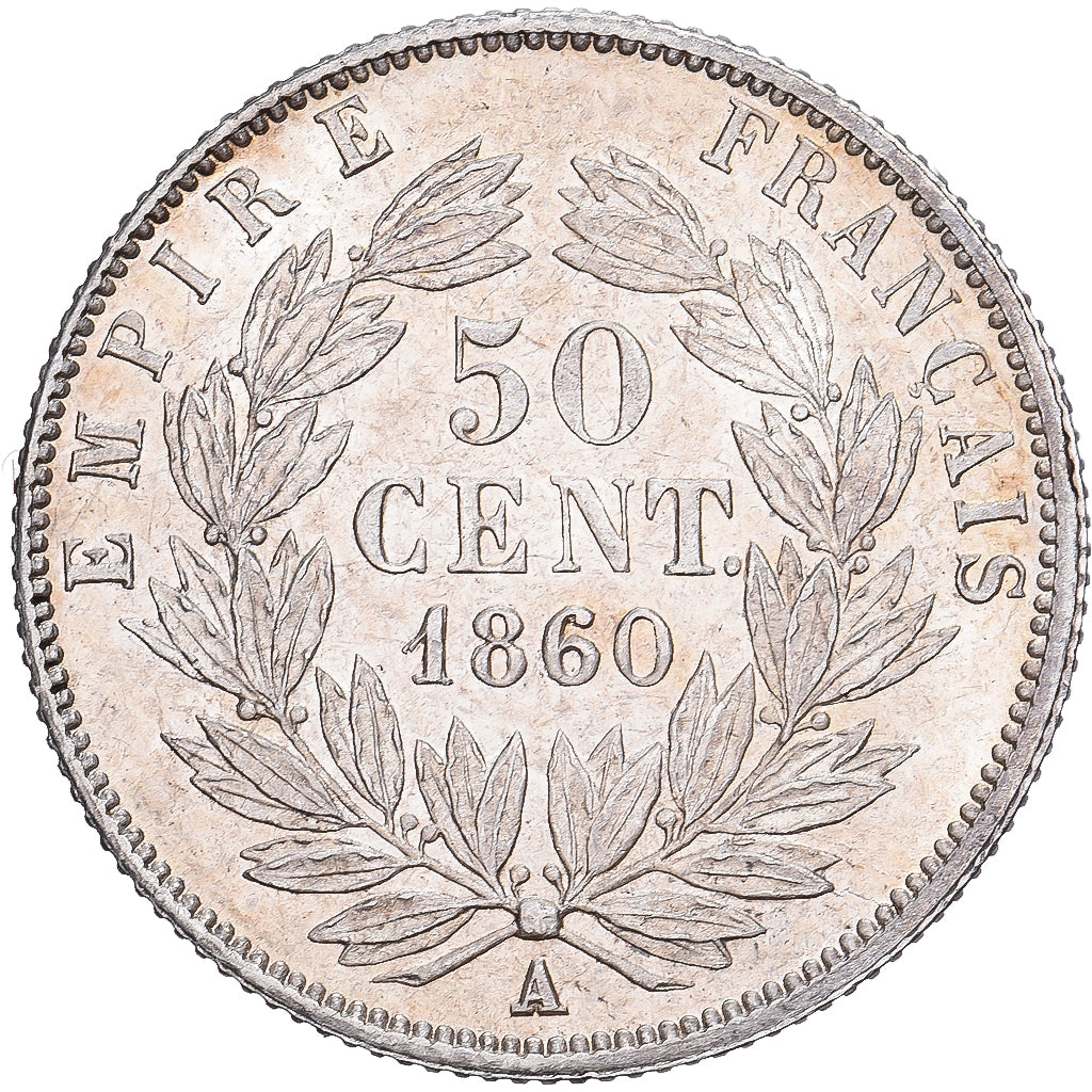 Francia, Napoleon III, 50 Centimes, 1860, Paris, Argento, SPL-, Gadoury:414