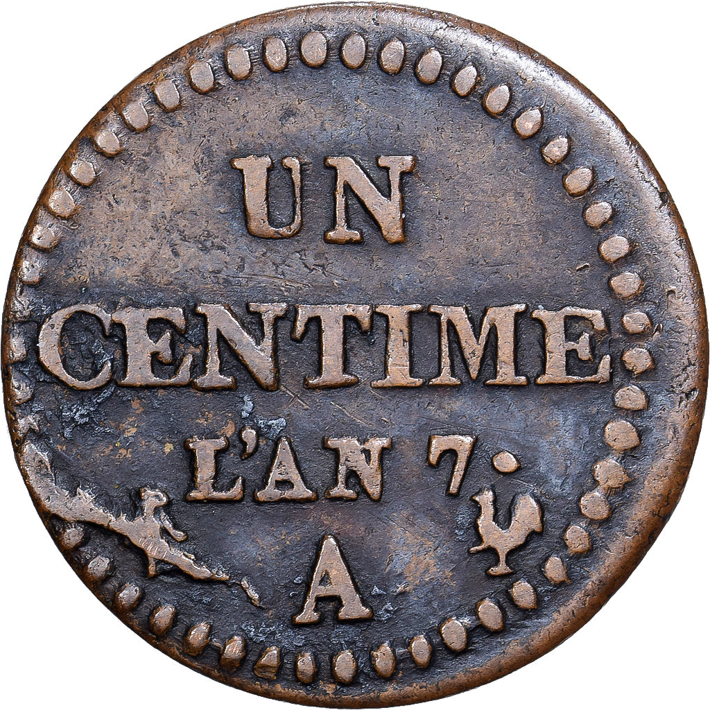 França, 1 Centime, Dupré, AN 7, Paris, Cobre, EF(40-45), Gadoury:76