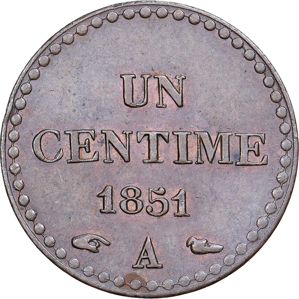 França, 1 Centime, Dupré, 1851, Paris, Bronze, AU(55-58), Gadoury:84