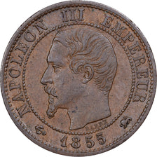 França, Napoleon III, 1 Centime, 1855, Lyon, ancre, Bronze, AU(50-53)